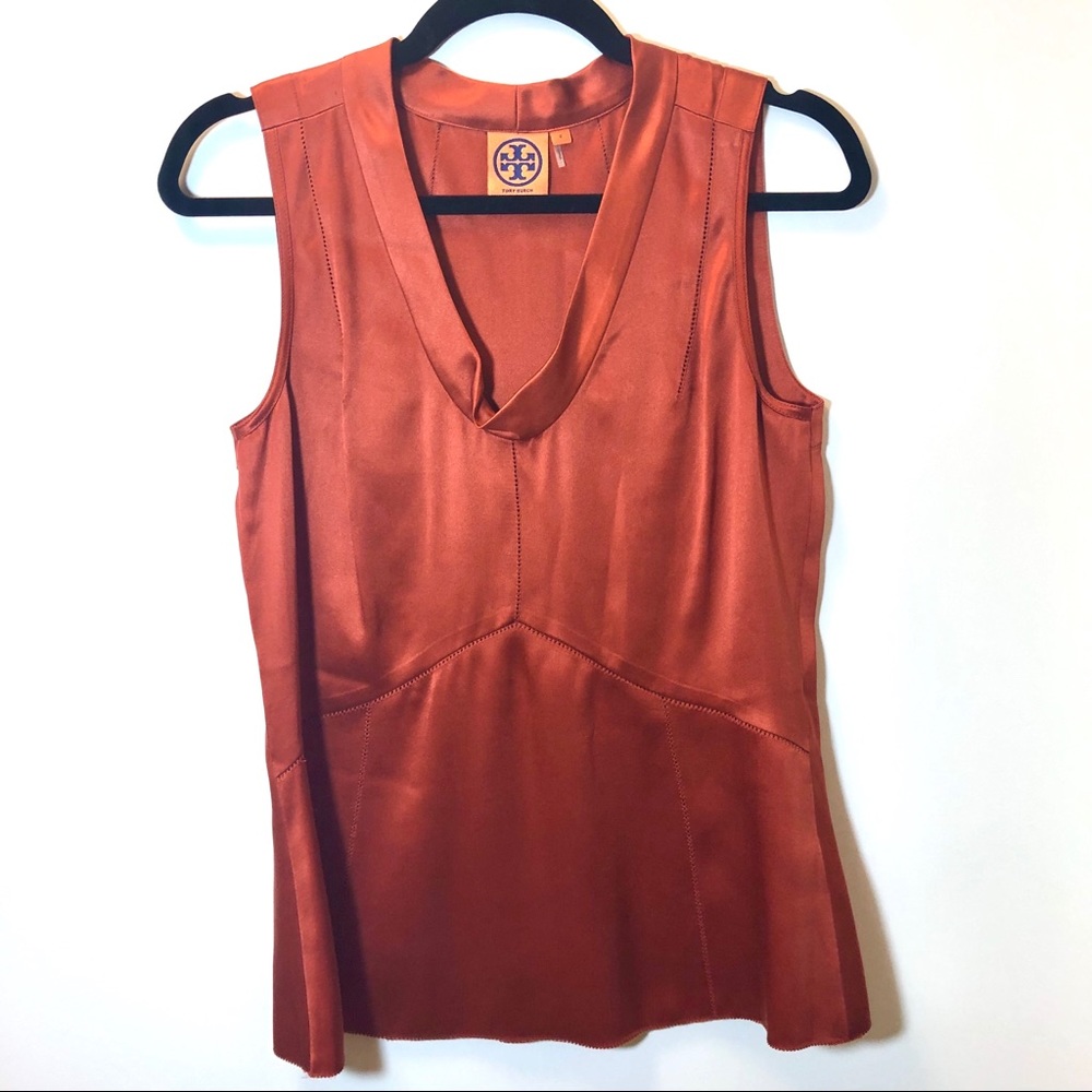 Tory Burch Burnt Orange 100% Silk Blouse (Size 2)